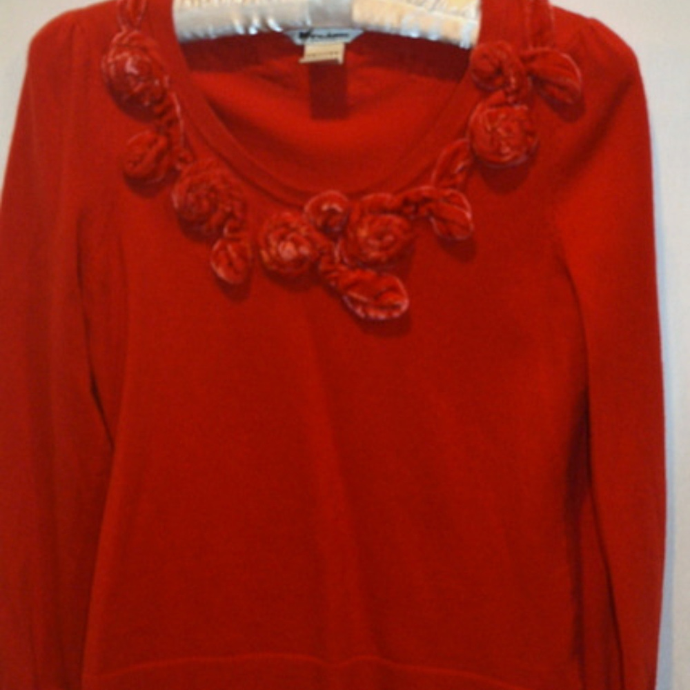 Soft Ribbed Knit Pullover LS RED Sweater Top PS